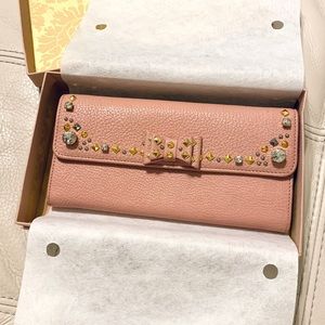 Miu Miu Rhinestone Embellished Pink Leather Wallet